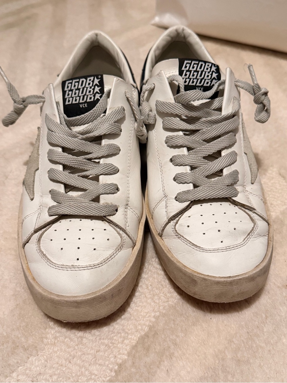 GGDB Stardan White Leather Gray Suede Star Navy Sneakers